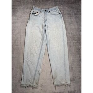Levis Jeans Womens 31 Blue Light Wash Vtg 535 Relaxed Tapered Frayed Distressed
